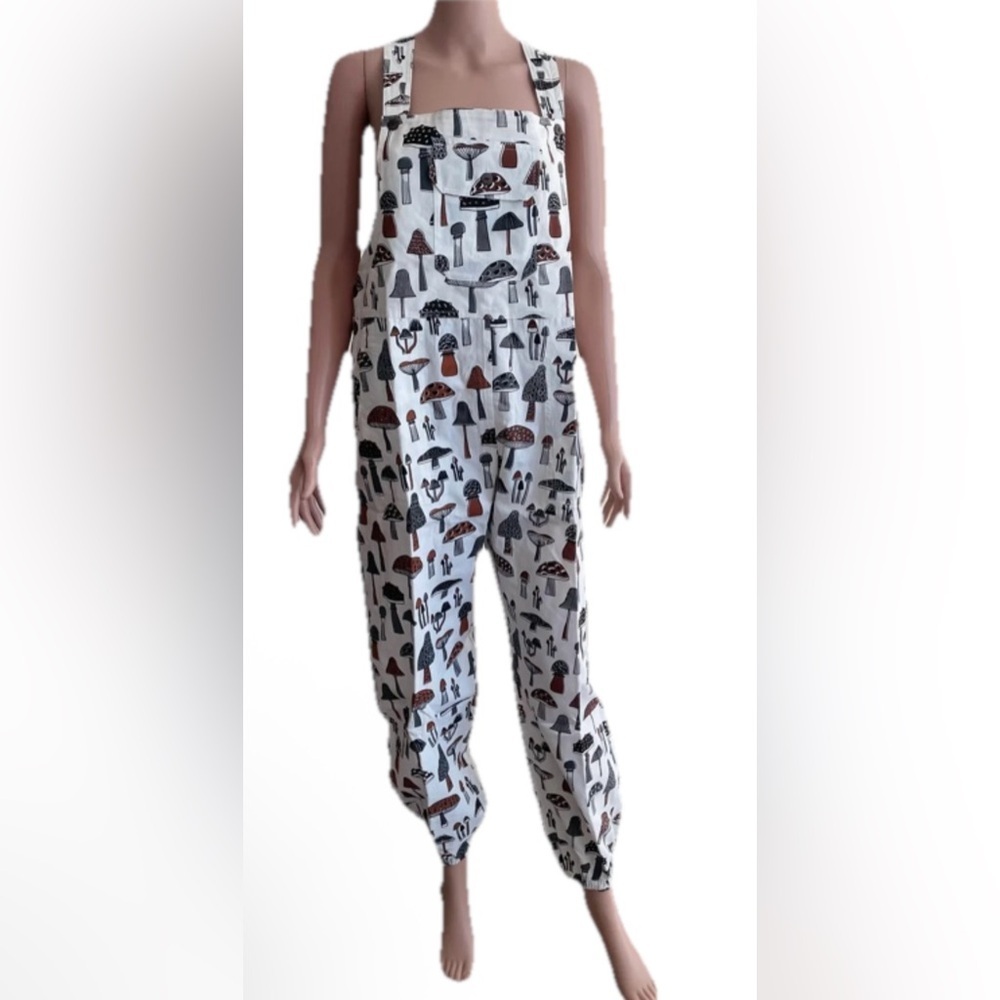 MUSHROOM PRINT OVERALLS HIPPIE Jumpsuit Size S/M Nepal New